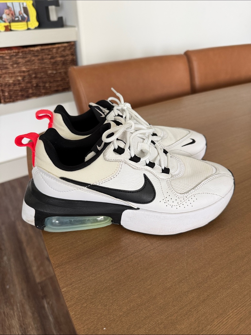 Nike Kids' Air Max-Style White and Black Sneakers with Red Heel Pull